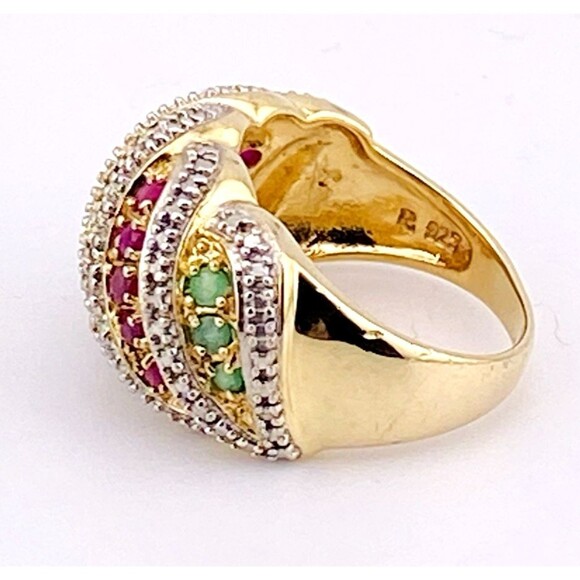 Ross Simmons Gold Over Sterling Set Multi Gem Bombe Ring n Huggie Hoop Earrings - Picture 6 of 15